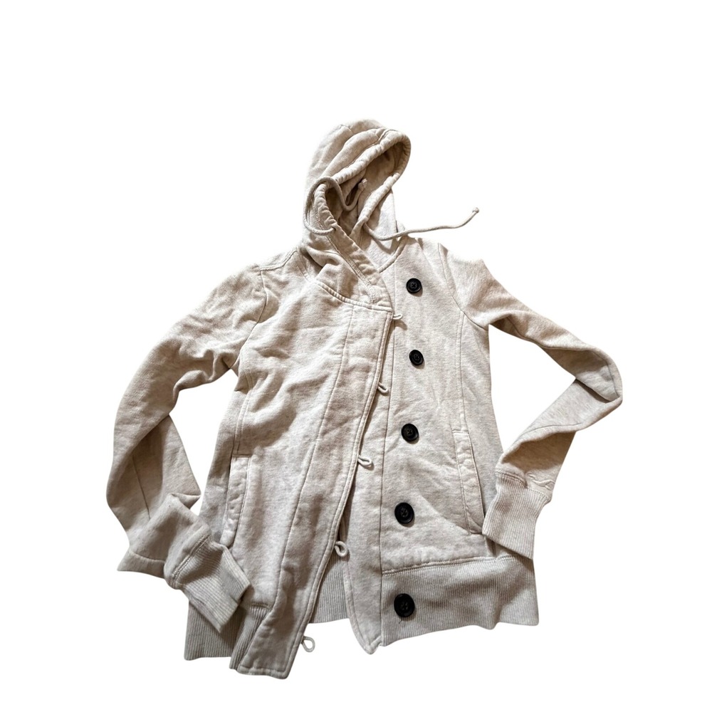 Hollister Womens Oatmeal Heather Button Front Hoodie Cardigan Sweatshirt XS